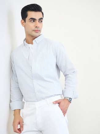 Men Regular Fit Stripe Long Sleeve Shirt