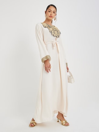 Embroidered V Neck A-Line Jalabiya