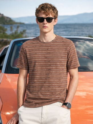 Men Relaxed Fit Vertical Stripes Crew Neck T-Shirt