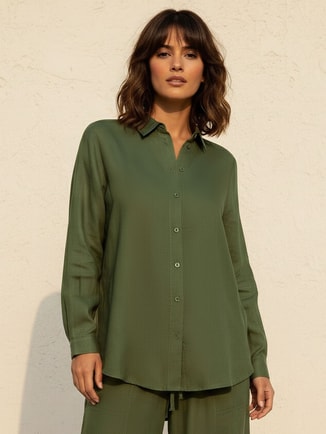 Oversized Linen Blend Shirt with Long Sleeves