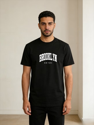 Men Black Brooklyn Text Print T-Shirt