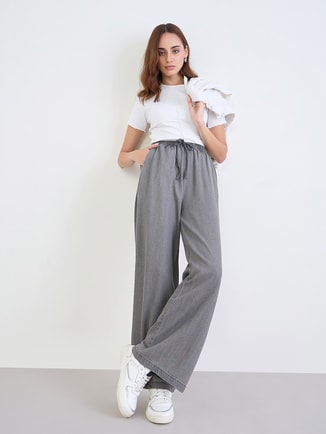 Women Grey Wide Leg Trousers